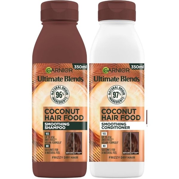 Garnier Ultimate Blends Hair Food Coconut 3X Shampoo + 3X Conditioner Dry Hair 350ml`